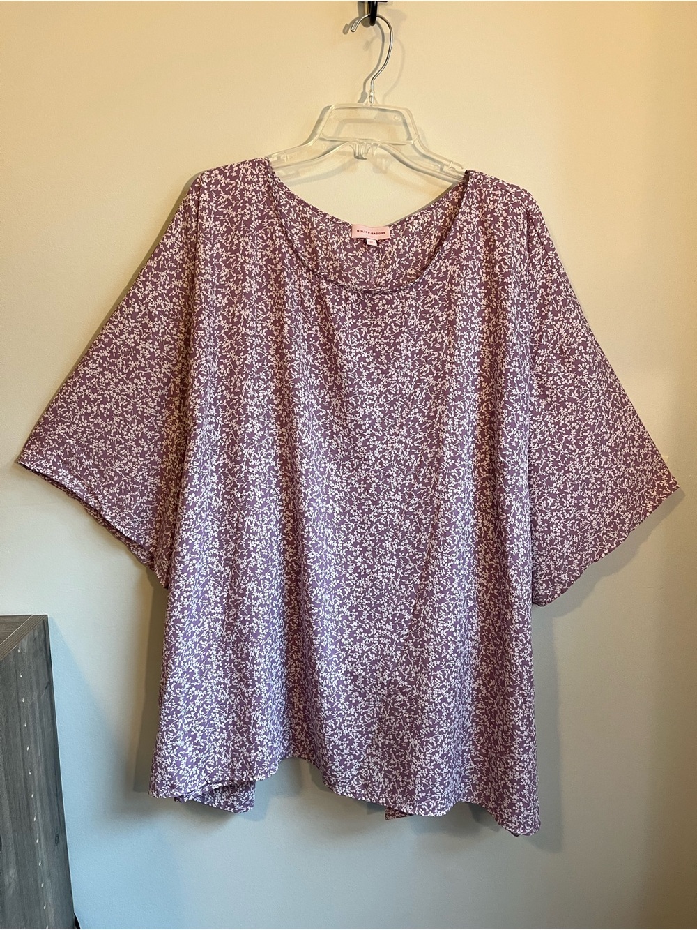 MOLLY & ISADORA Lilac & White Floral Short Sleeve Blouse with Tie Back Detail
